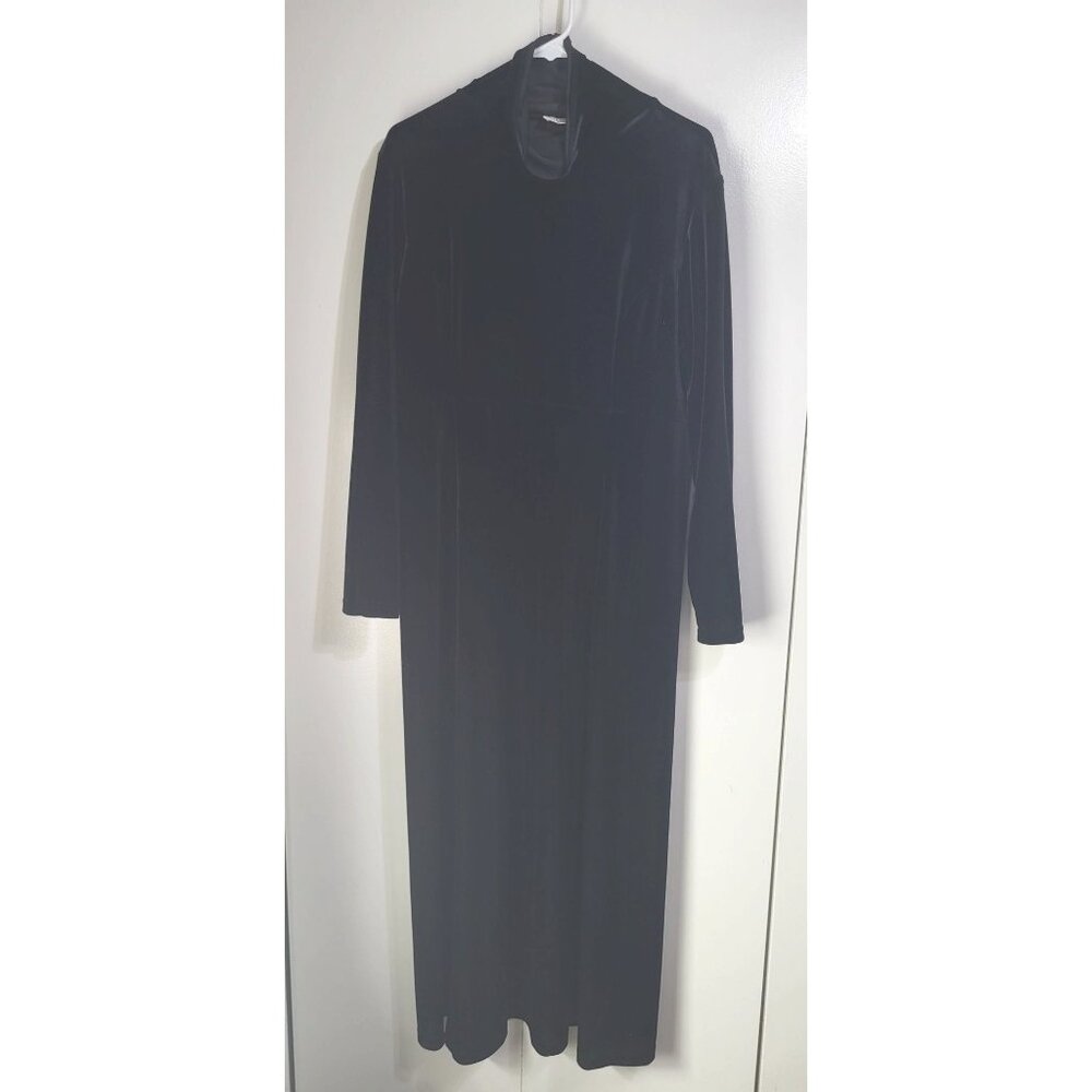 Vintage High Neck Women's Black Velvet Maxi Dress Witchy Goth y2k No Size